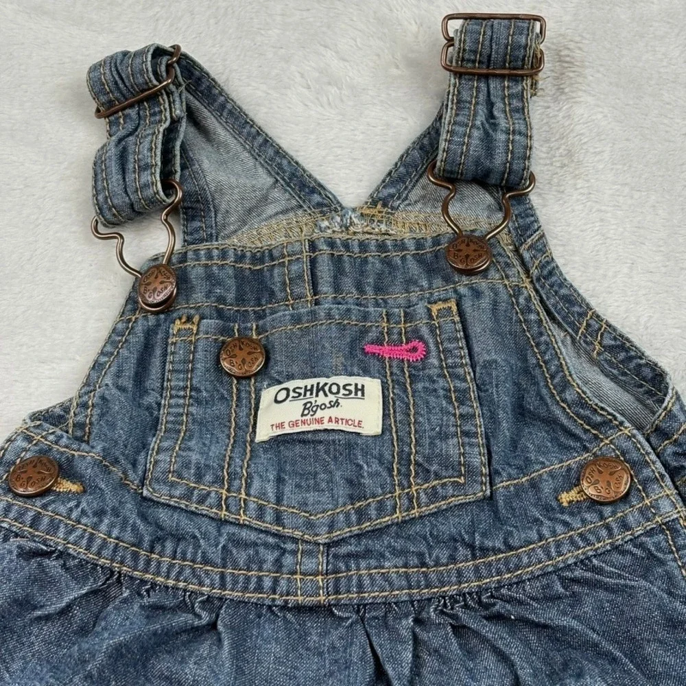 Vintage OshKosh Denim Overall Dress 9M‎ Vestbak Ruffle Tiered Skirt Baby